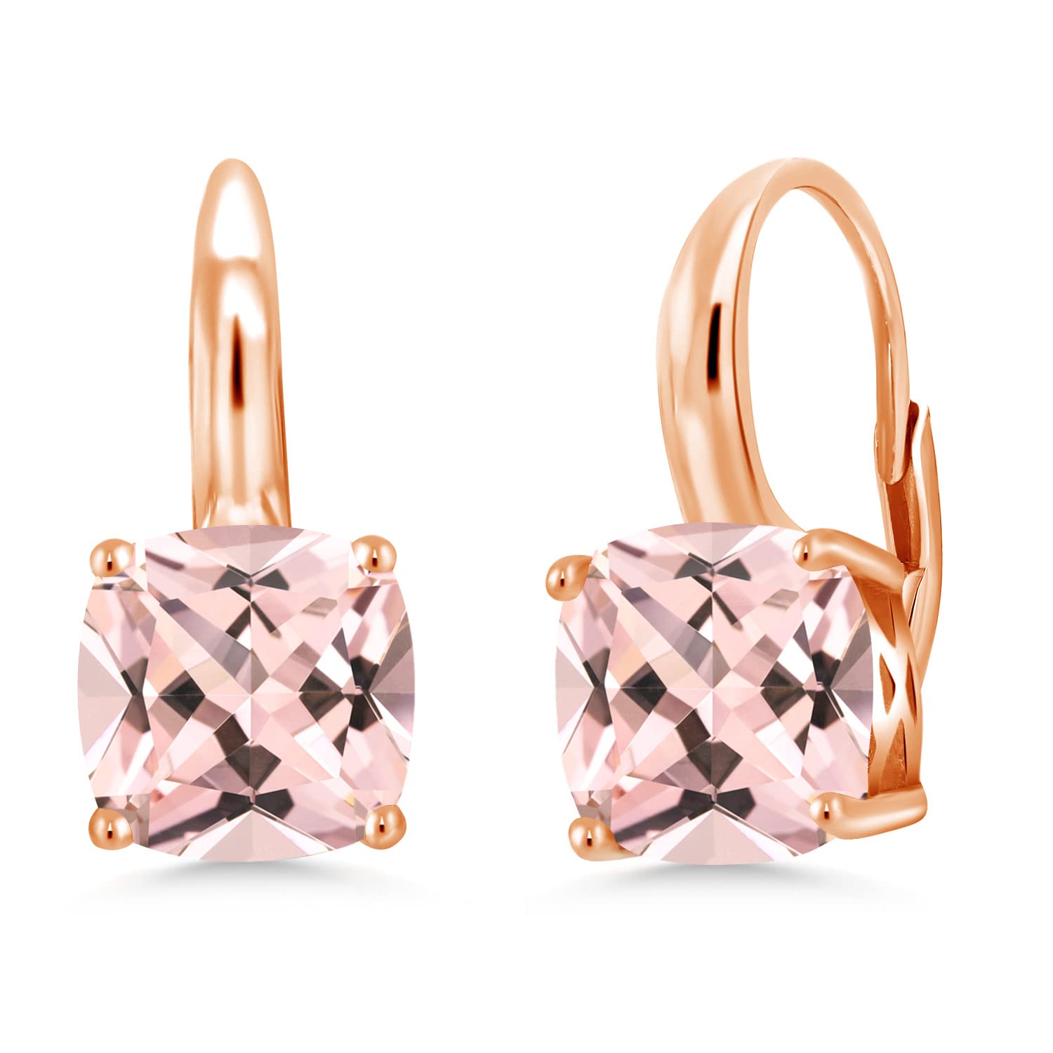 Gem Stone King 18K Rose Gold Plated Silver 8MM Cushion Gemstone Birthstone Leverback Dangle Earrings for Women | Fine Jewelry for Her Mom Wife