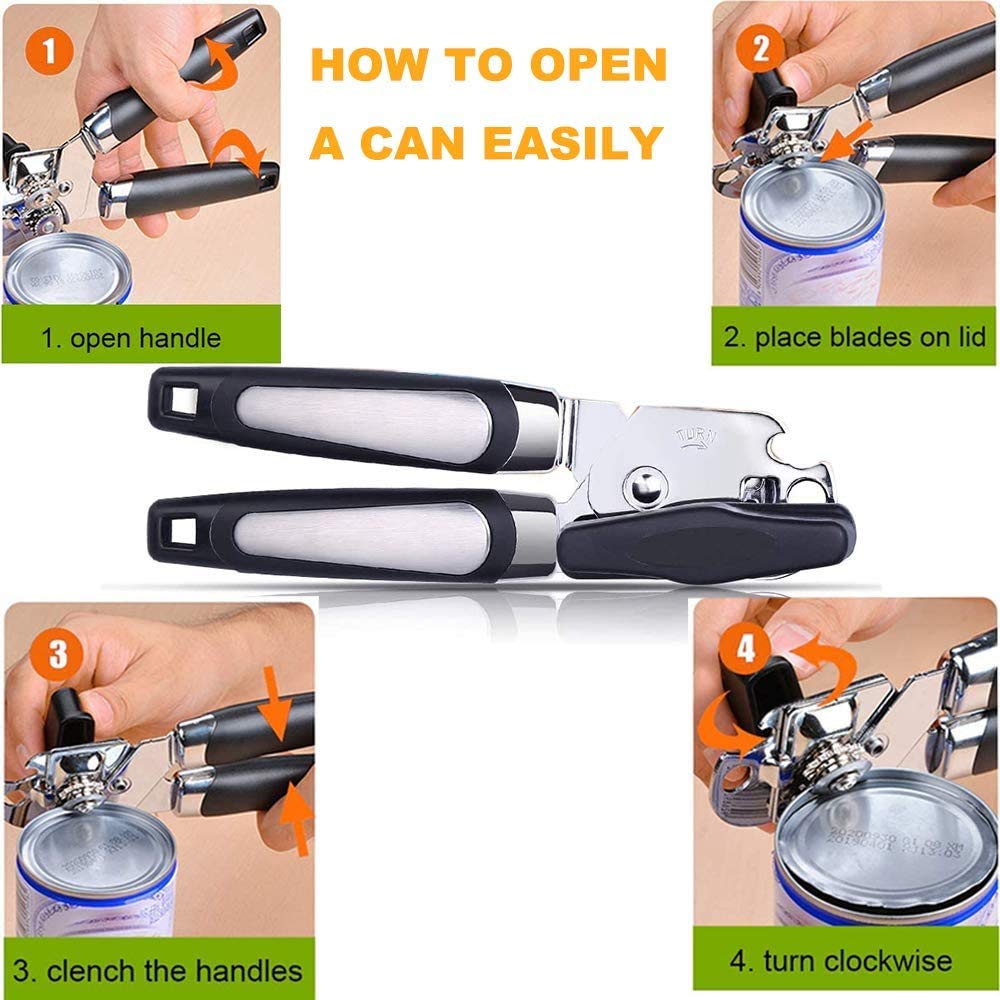 Ouvre-Boîte Manuel,THXMADAM 3 En 1 Can Opener,lame Tranchante En Acier Inoxydable, Ouvre-Bouteille Avec Traitement Antidérapant Et Bouton Rotatif Ergonomique,ouvre-boîte Pour Aîné Souffrant D'arthrite