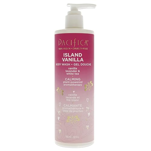 Pacifica Beauty, Island Vanilla Gel de baño con bomba, aloe + ácido hialurónico, limpieza diaria, gel de baño y ducha, aceites esenciales, limpio,