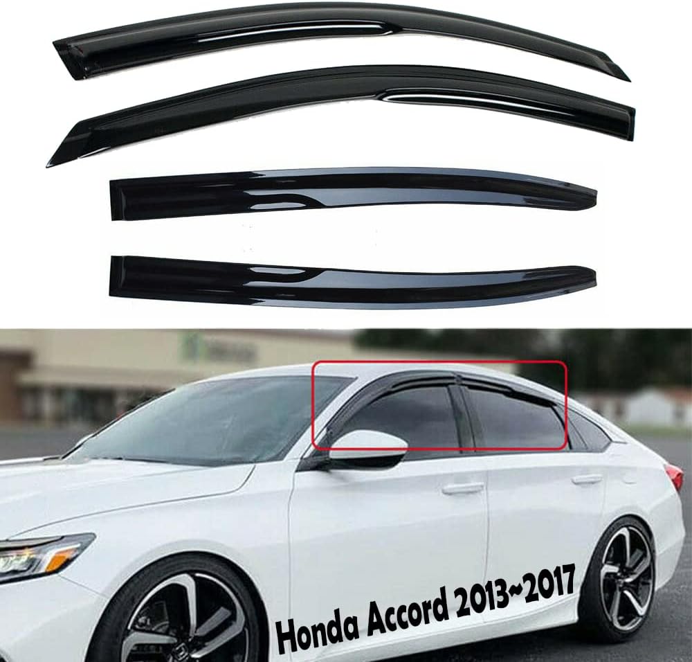 JDM Wavy Mugen Window Deflector Compatible with 2013-2017 Honda Accord Window Visor Outside Mount 4 Pcs
