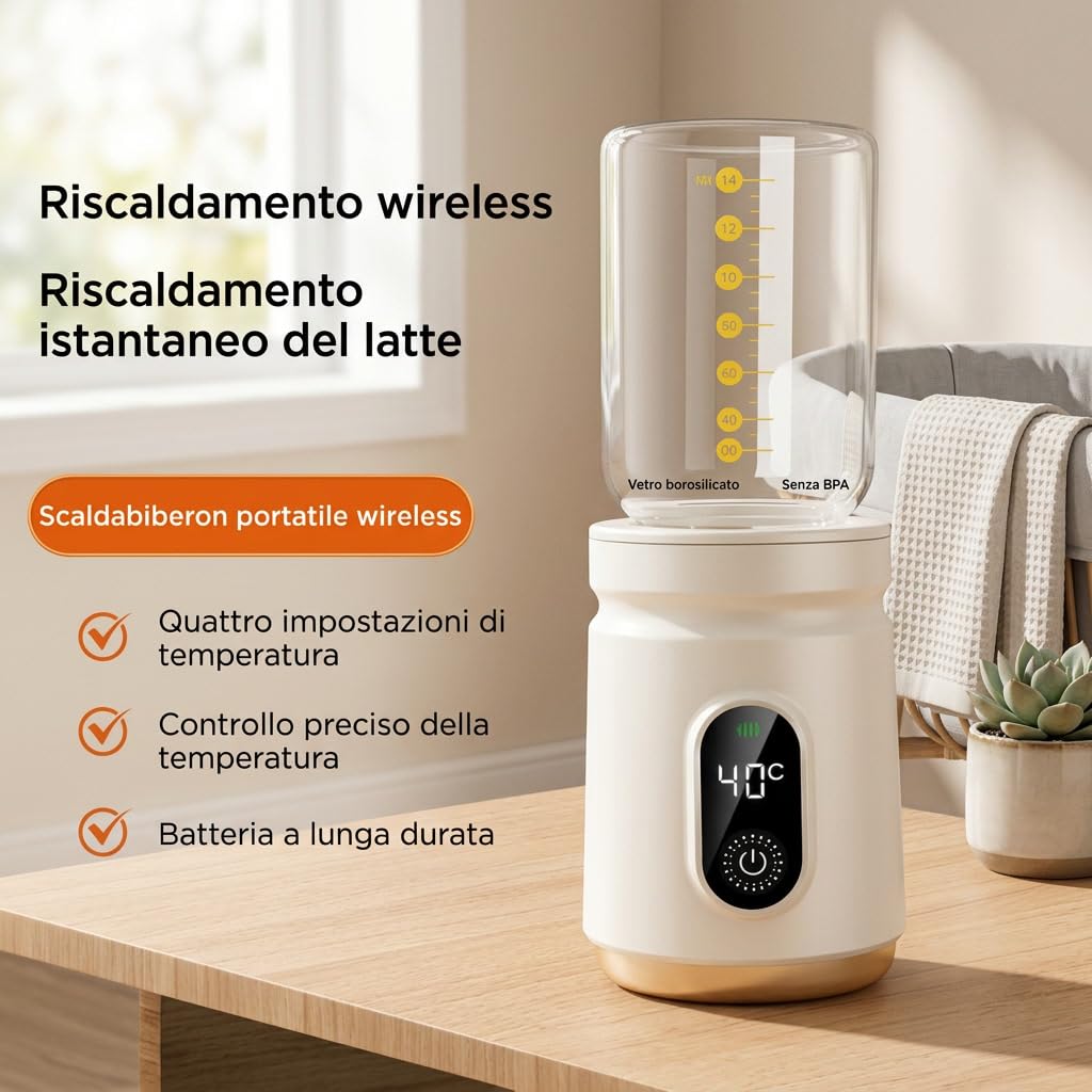 VEO - The First Portable Battery-operated Bottle Warmer Scaldabiberon Portatile Ricaricabile 70 Gradi con Funzionamento a un Solo Pulsante per Neonati e Famiglie Attive