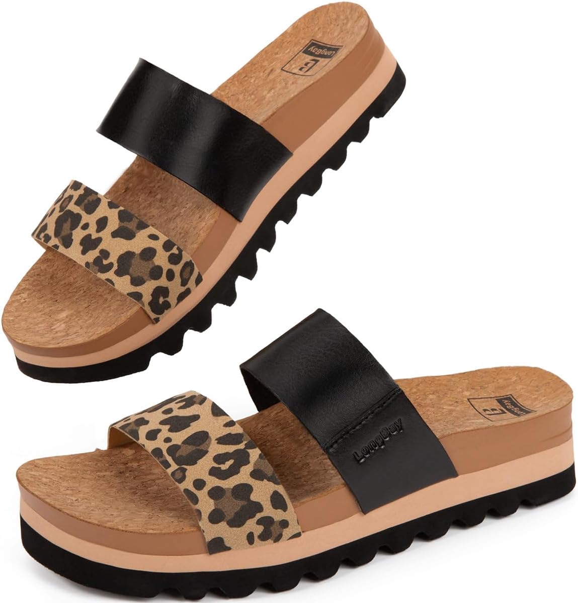LongBay Women's Platform Slide Sandals with Arch Support Comfortable Slip On Lightweight Non Slip Sole Two Straps for Beach Vacation