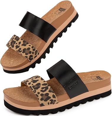 LongBay Womens Platform Slide Sandals with Arch Support Comfortable Slip On Lightweight Non Slip Sole Two Straps for Beach Vacation