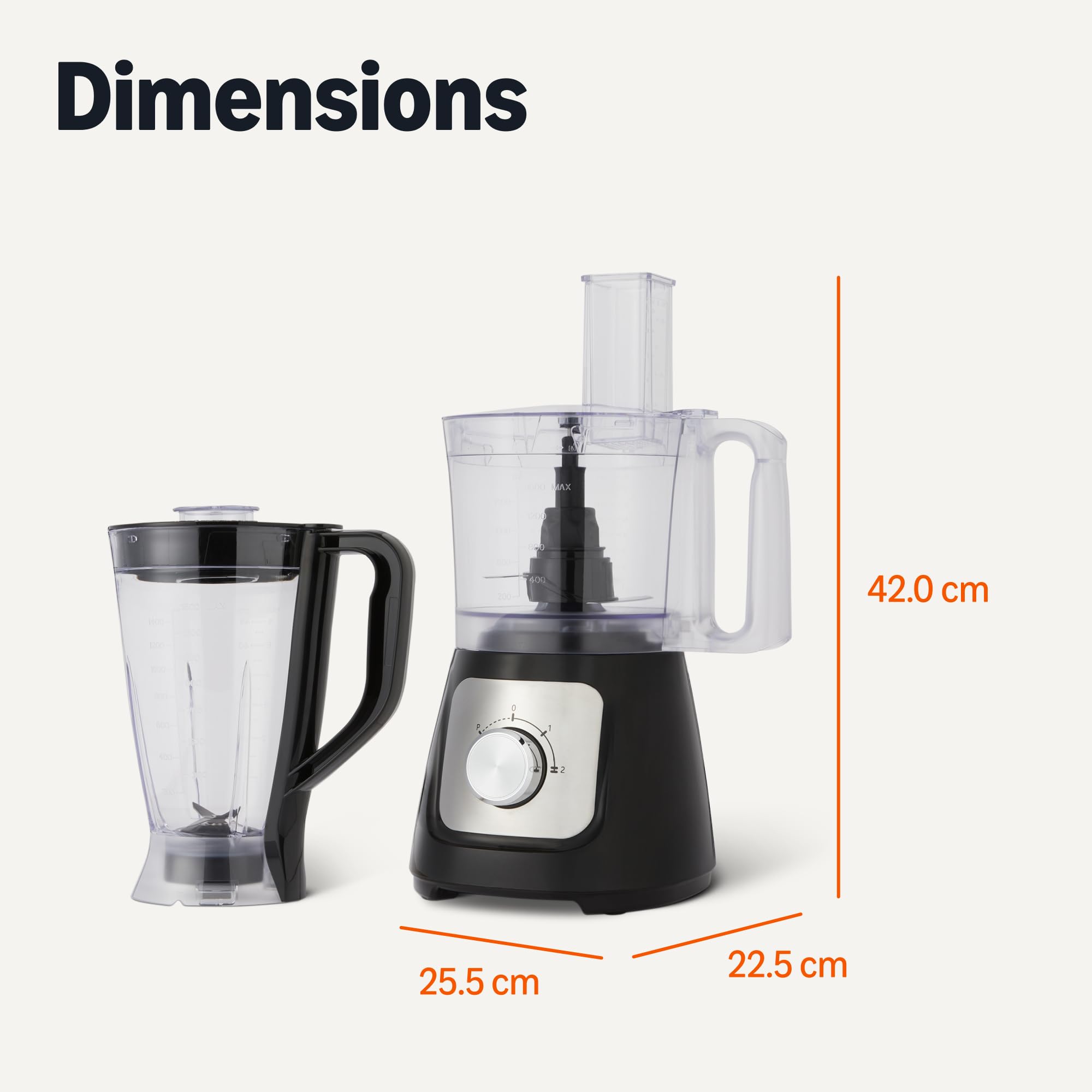 Amazon Basics Robot culinaire et fouet à 2 vitesses, bol de 2,4 litres et carafe de 1,5 litre, 800 W, noir