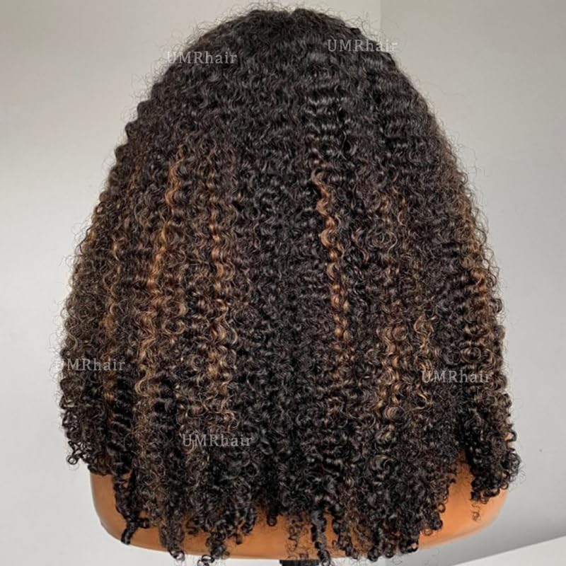 12inch Ombre Balayage Highlight Curly U Part Wig Human Hair 130% 4x2 inch Afro Kinky Curly FB30 Glueless Human Hair Upart Wigs for Black Women Full Head U Shape Clips in Half Wig No Leave Out 4B4C