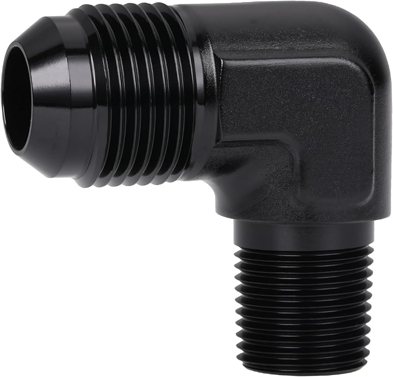 Adaptador cotovelo 10AN macho para 3/8 NPT macho Podavelle 90° em alumínio preto – 1 unidade