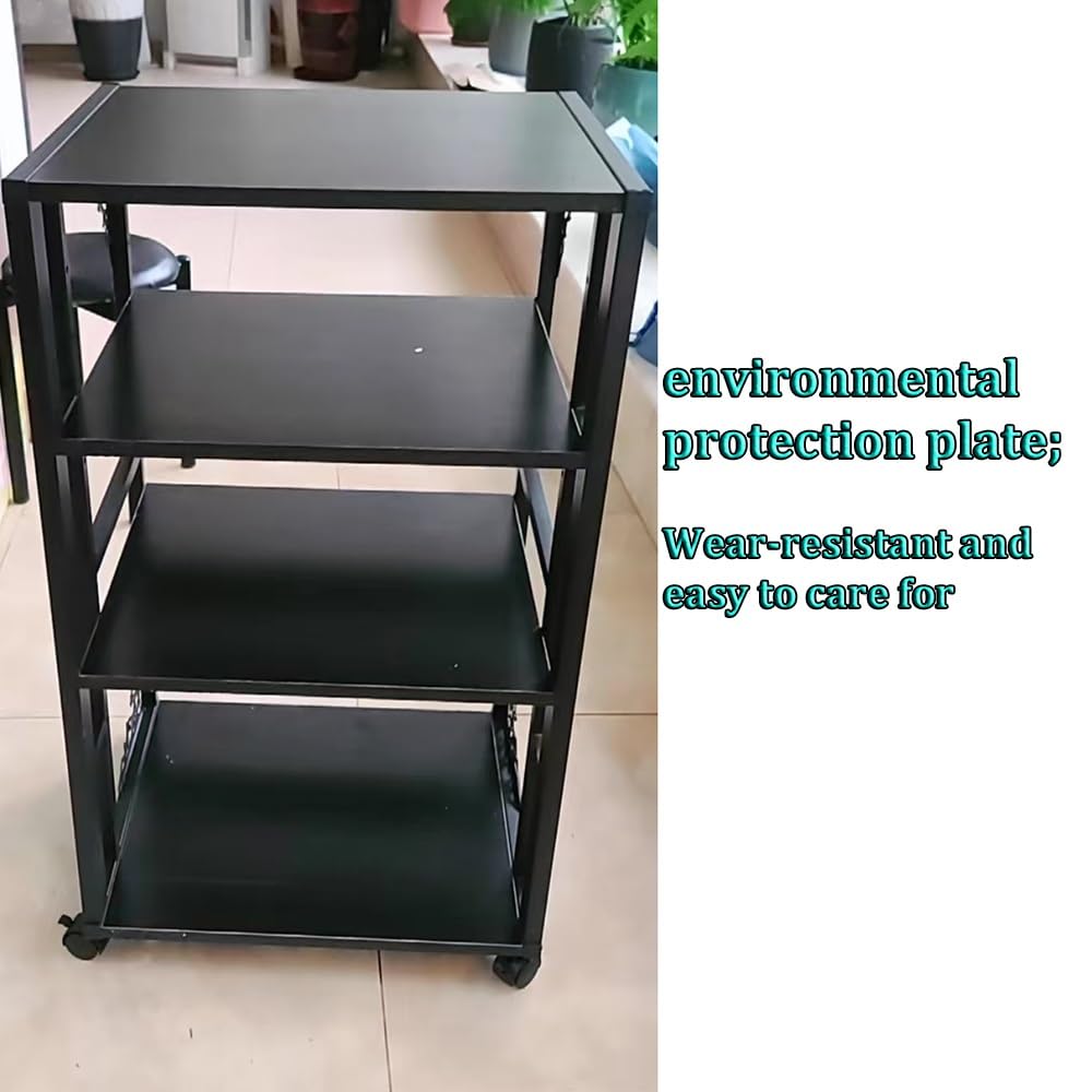 Stereofoniczna szafka pod telewizor / audio z 4 poziomami, z kółkami, wytrzymały stojak na elementy audio HiFi, kolumna stereo do wzmacniacza i konsoli głośnikowej, czarne wykończenie, idealna do