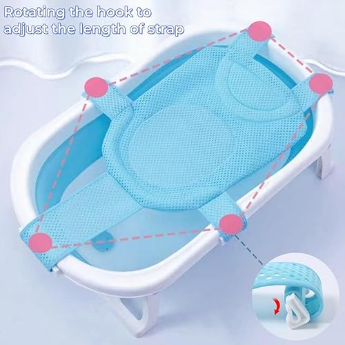 Miniatura 8 de Asiento de baño para bebé, tapete de apoyo para baño infantil con cinco esquinas de apoyo de seguridad ajustable antideslizante cojín de red de baño