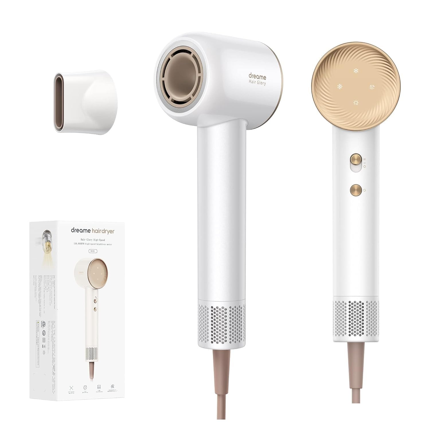dreame Glory Hair Dryer, Fast Drying, 300 Million Negative Ionic Blow Dryer, 110,000 RPM Motor High-Speed, Lightweight, Low Noise Hairdryer For Travel, Constant Temperature Hair Care, 11 Watts (White)-image-33