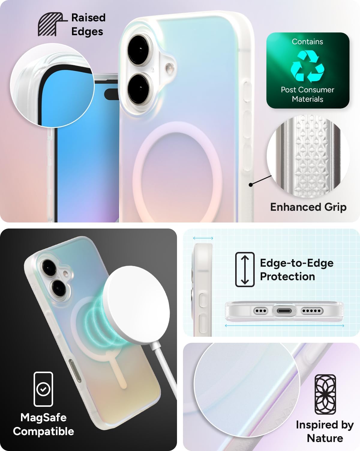 ZAGG Milan Snap Case for iPhone 16 - Color Changing Finish, MagSafe & Wireless Charging Compatible, 13ft Drop Protection, Graphene Reinforced, Eco-Friendly,Matte Iridescent - Image 5