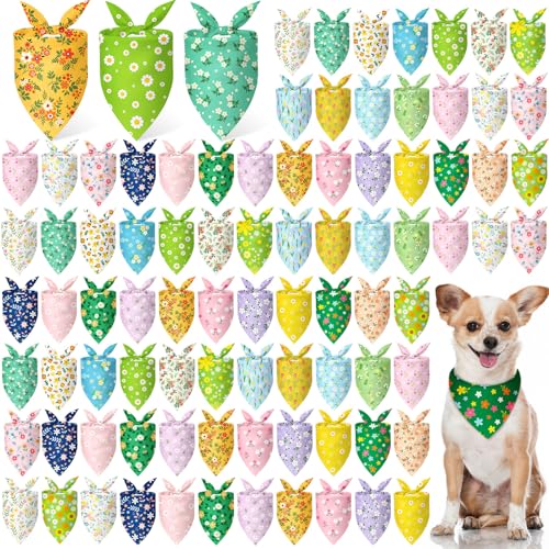 Abbylike 100 Pcs Spring Dog Bandanas Bulk Flower Daisy Sunflowers