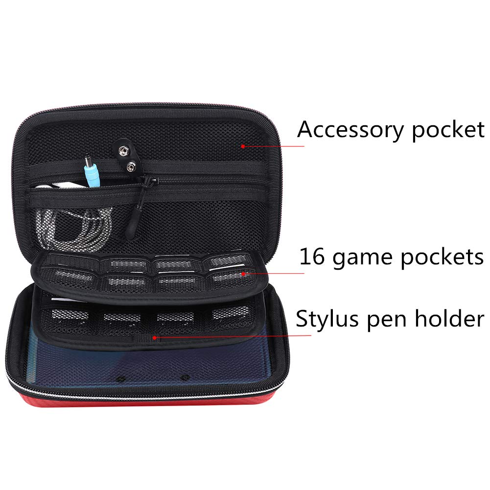 Soyan Carrying Case for New Nintendo 2DS XL and New 3DS XL, with Carry Handle and 16 Game Holders (Red)