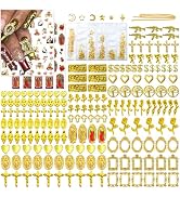Gehaiwo 186PCS Gold Nail Charms for Acrylic Nails,Alloy Cross Rose Flower Heart Angel Frame Gun N...