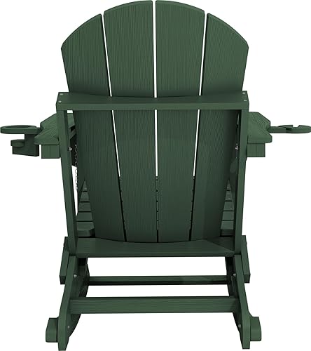 Miniatura 10 de KINGYES Adirondack - Mecedora con otomana retráctil y portavasos, silla mecedora Adirondack de HDPE para patio, porche, patio, balcón, verde