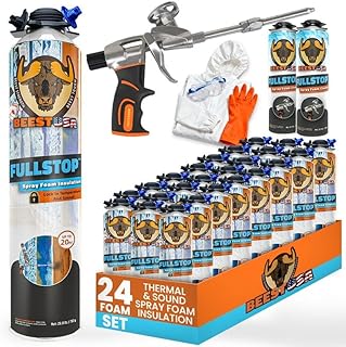 BEEST FullStop Spray Foam Insulation Kit for Walls and Attic - 480 Board ft/sq.ft Perfect Heat & Acoustic Insulation for Reduced Energy Bills - 24x Spray Foam Can, 2X Cleaner, 1 Pro Gun & Safety Gear