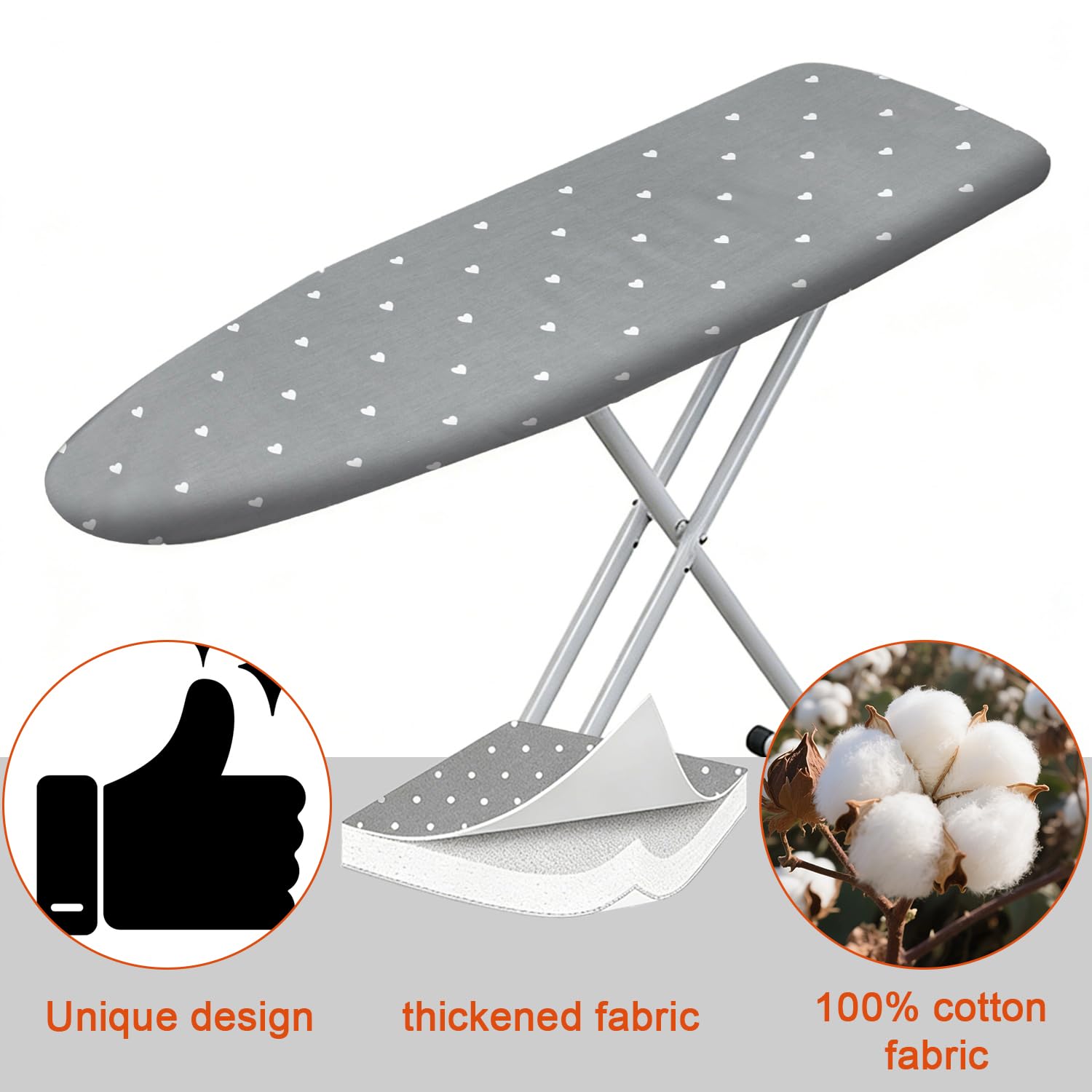 Funda para Tabla de Planchar, con Banda elástica en Todo el Contorno, Cierres de Velcro, Funda para Tabla de Planchar de 118-128 x 35-43 cm, Funda para estación de Planchado a Vapor