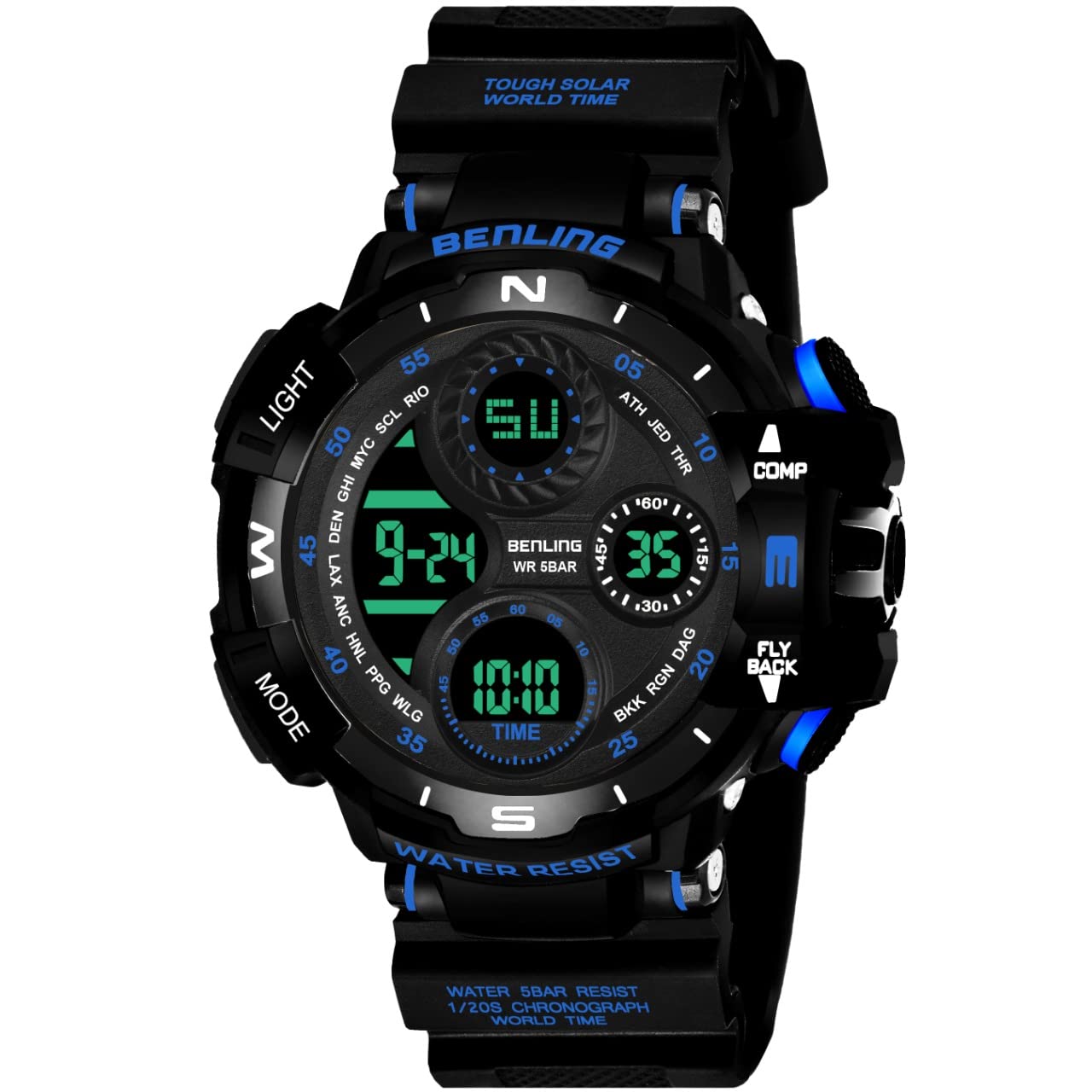 Benling Mens Digital Sports Water Resistance Multi Functional Wrist Watch for Mens & Boys, Blue & Black (B0BVZZTJJW) Amazon Price History, Amazon Price Tracker