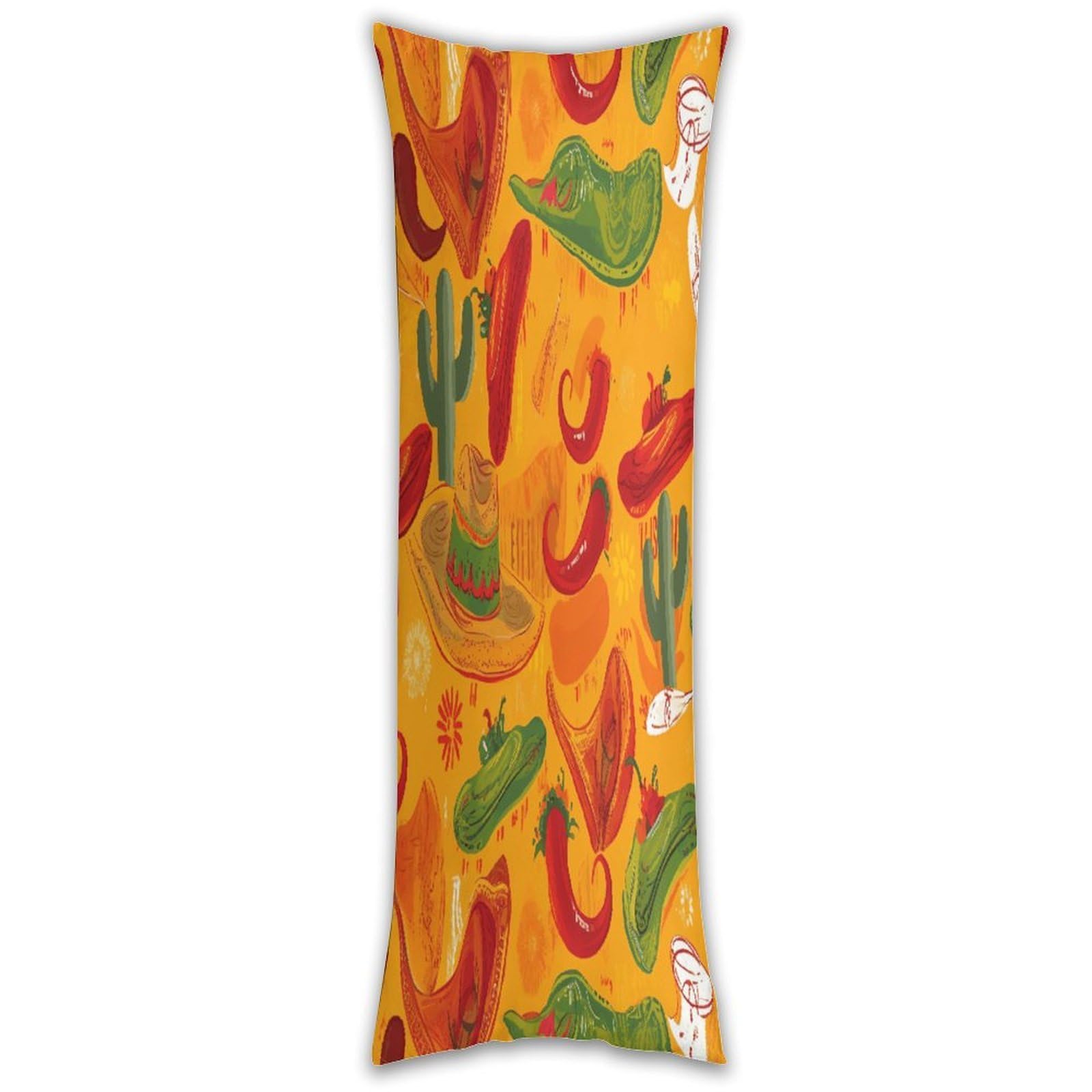 Cactus Hat and Chili Pepper Pillow Cases Breathable Vertical Long Pillowcase Body Pillowcase with Hidden Zipper Closure Soft and Cozy Pillow Cover 20x54 Inches for Bedroom Couch