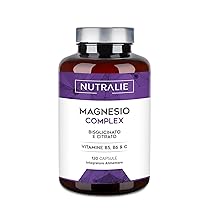 Magnesio Bisglicinato + Citrato 2145mg – Vitamine B5, B6 e C – Stanchezza e Fatica – Magnesio Completo con Calcio – 120 Capsule Vegane Magnesio Complex Nutralie