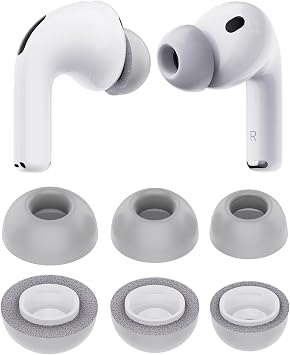 PZOZ 3 Pairs Replacement Ear Tips Compatible with Apple AirPods Pro 3, Memory Foam Reducing Noise in-Ear Eartips Accessories Fit in The Charging Case S/M/L Gray
