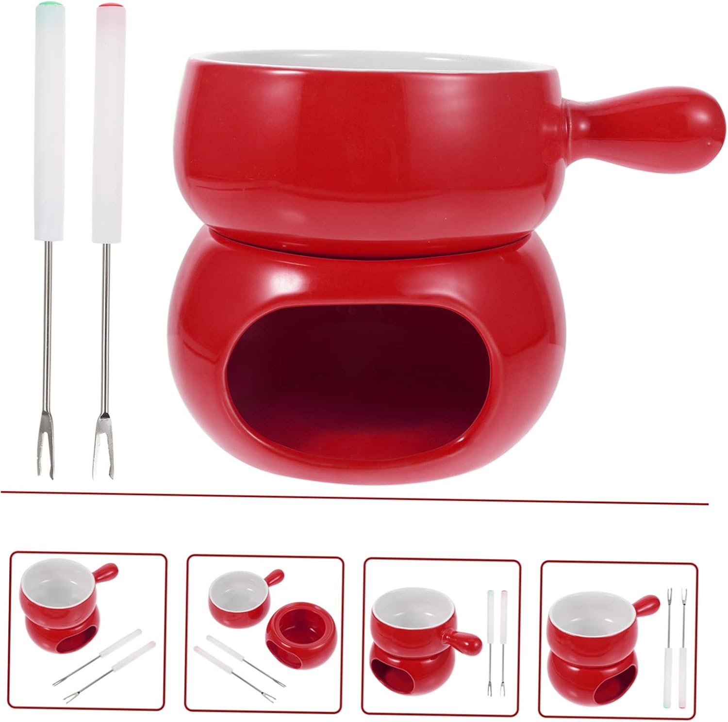 STOBAZA Ceramic Cheese Melting Pot with Handle Versatile Fondue Set for Chocolate Cheese and Dessert High-temperature Resistant for Family Gatherings and Parties