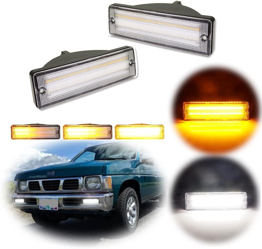 GTINTHEBOX For 1988-1997 Nissan D21 Hardbody PickUp, 1988-1995 Nissan Pathfinder Front Bumper Turn Signal DRL Daytime Running Light Clear Lens Amber/White LED Lamp 2pcs