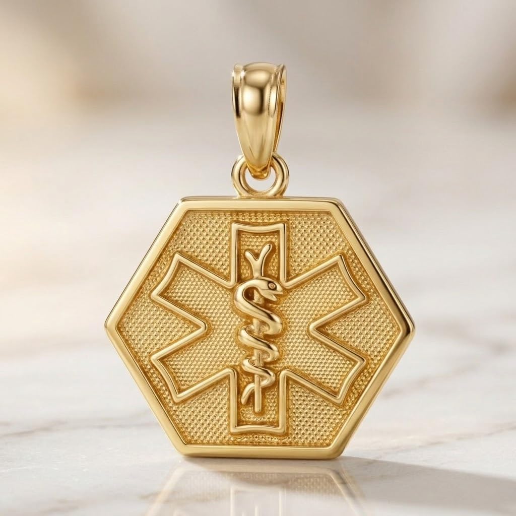 Gold Caduceus Medical ID Charm - 10 Karat Solid Yellow Gold - Great Graduation Gift