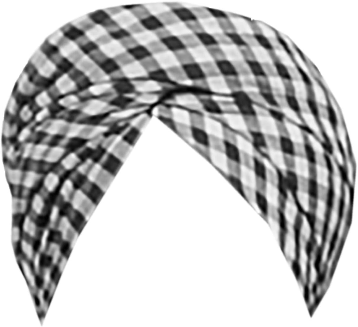 VTN Unisex Cloth Unstitched 3.5 Metres Check Turban ( Black and White , Free Size )