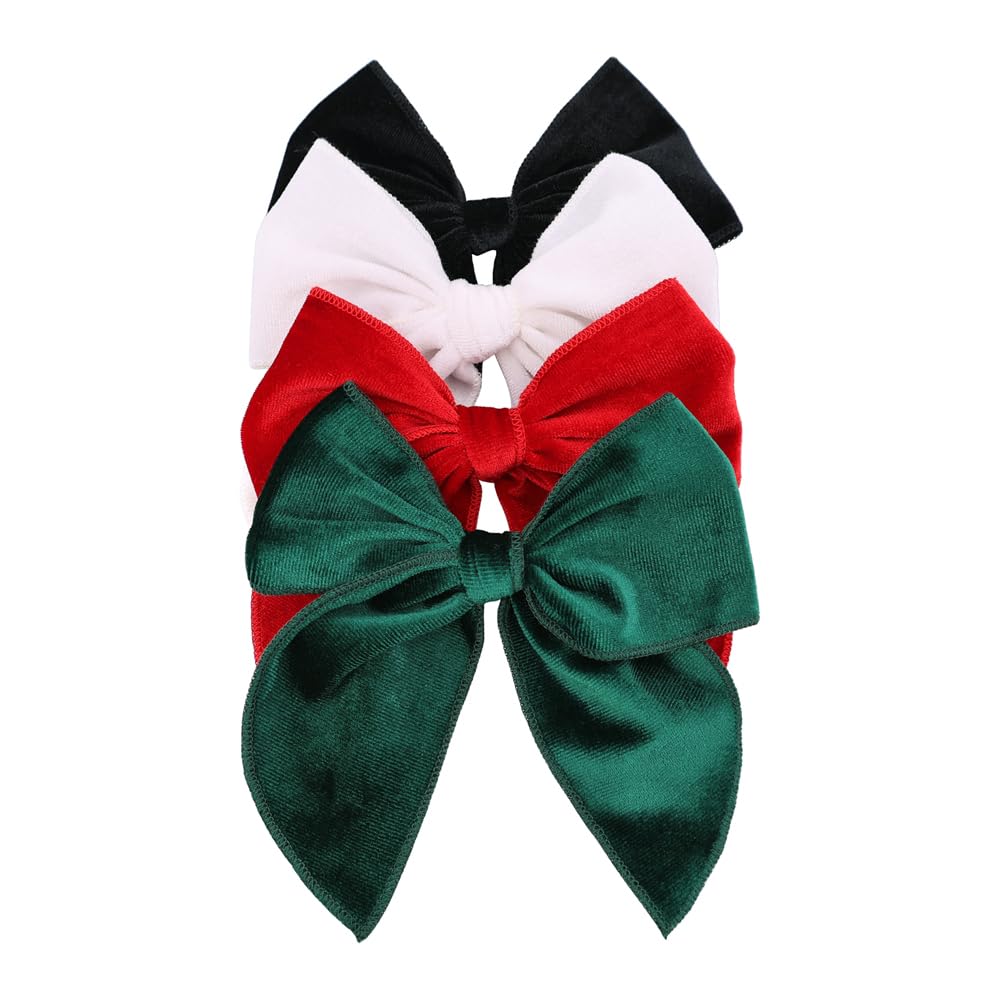 Pack of 4 Large Velvet Fable Bow Hair Clips for Kids Toddler Girl Mom Velvet Hair Bow Alligator Clips Baby Girls Women Hair Accessories (Christmas)