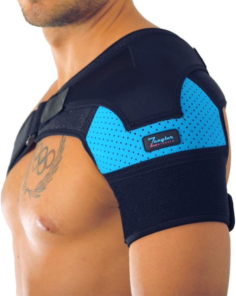 Shoulder Support Brace for Men and Women by Zeegler Orthosis - Adjustable Wrap | Compression and Stability for Chronic Pain and Aches in injuries such as Torn Rotator Cuff, Dislocated AC Joint, Subluxation, Tears and Sprains (M - XL (Left/Right) : Health & Household