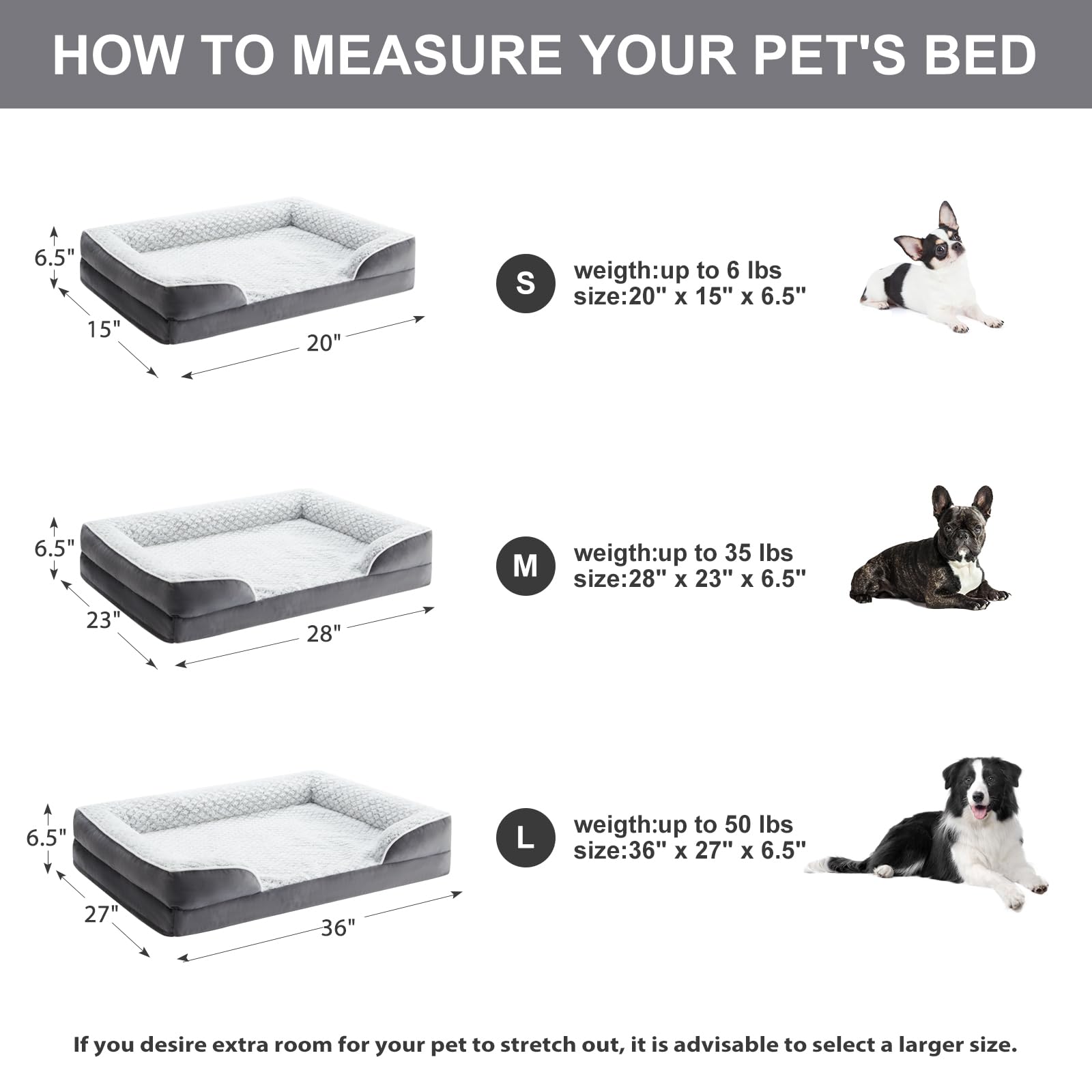 LEXTRO Cama ortopédica para perros grandes, cama de espuma para perros grandes, equipada con funda de almohada impermeable extraíble y parte inferior antideslizante, cama para mascotas