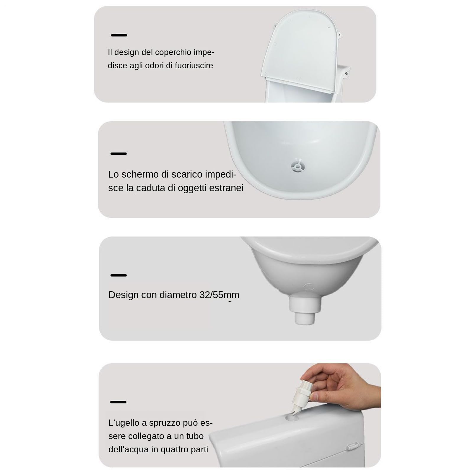 Orinal de pared con tapa, urinal de baño con enjuague, desviador de antigoteo con tubo para baño y inodoro con desagüe | Con Antiderrames Y Manguera Para Camping Y Exteriores