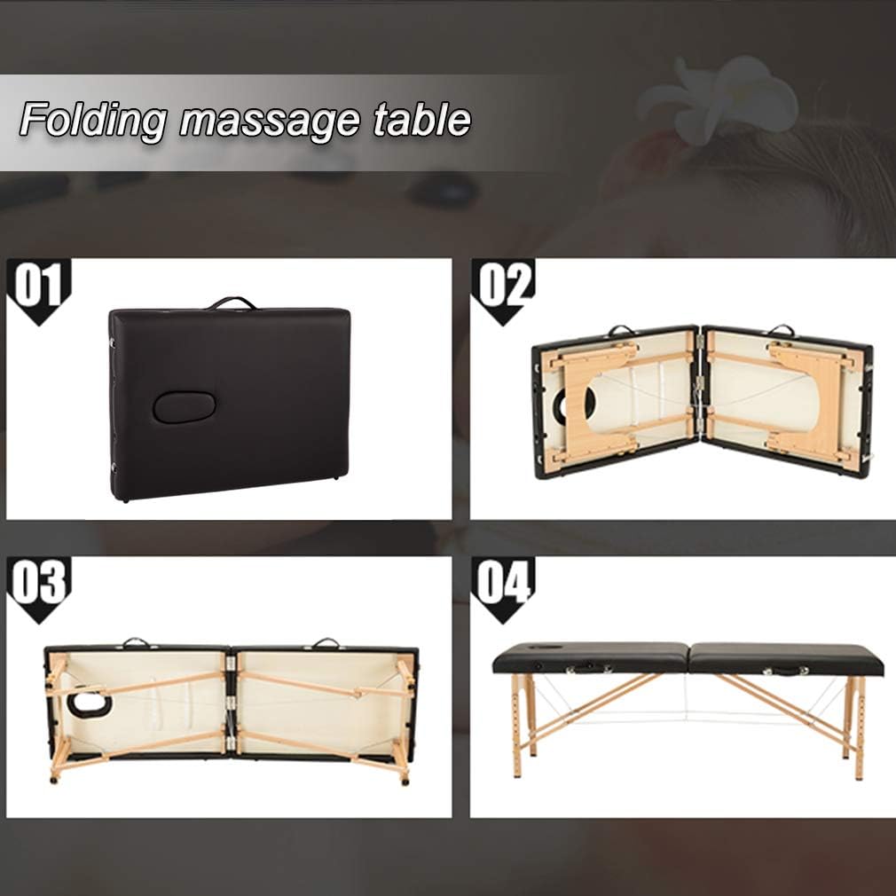 Portable Massage Table 84 Inchs Length 28 Inch Width PU Leather Massage Bed Spa Bed Height Adjustable 2 Fold Massage Tables W/Carrying Case Salon Bed