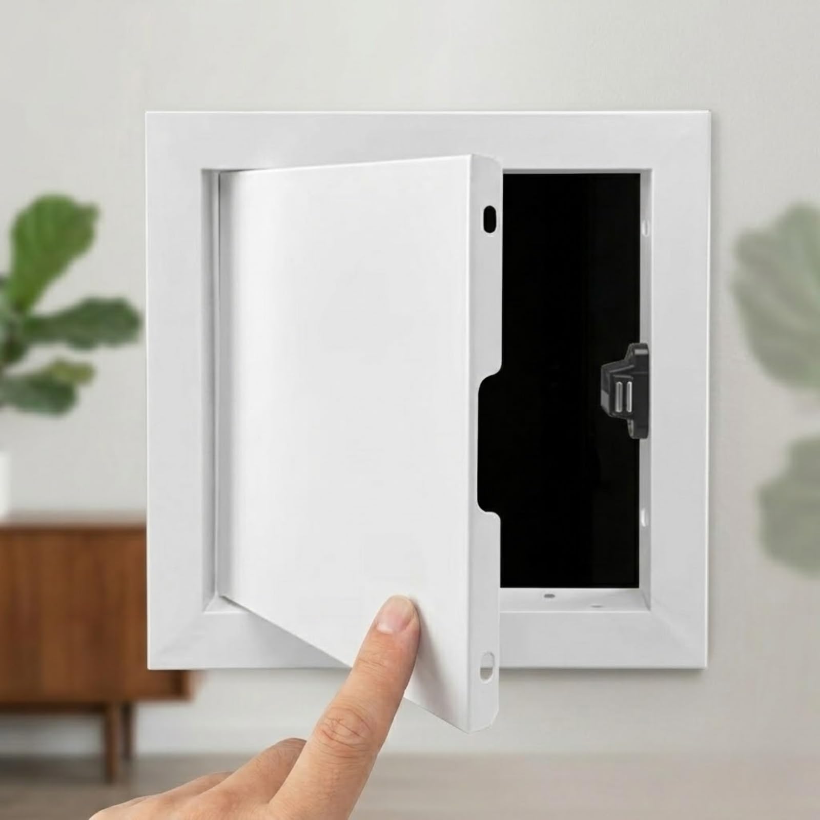 Yqyhnb White Square Aluminium Access Panel, Flush Fit Plasterboard Inspection Hatch, Push Lock Wall & Ceiling Access Panel Door For Electrical Plumbing(,350X350mm)