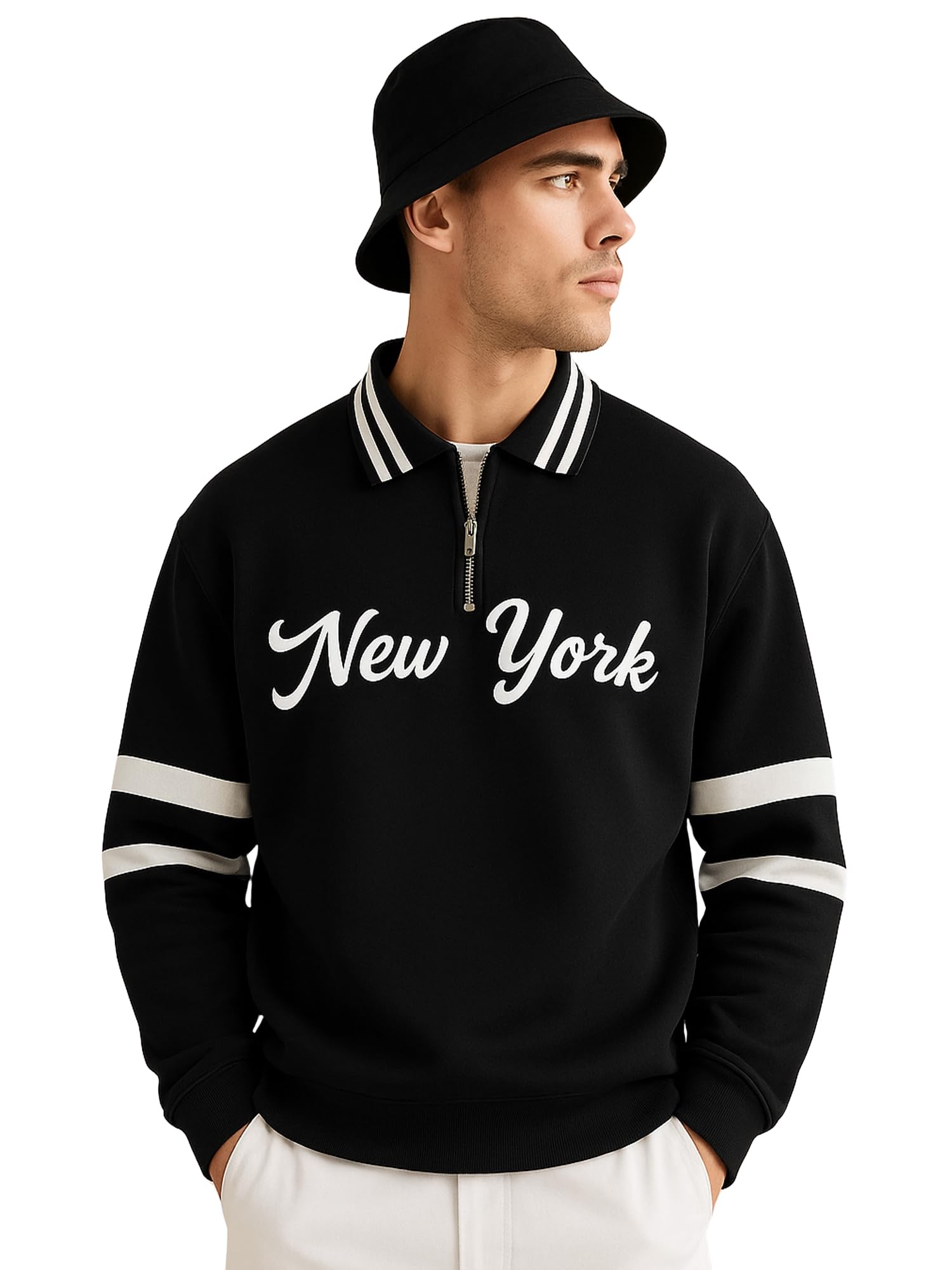 jump cuts || Mens || Printed || Polo Neck || Half Zipper || Full Sleeve || Cotton Blend || Polo T-Shirt-picture-37