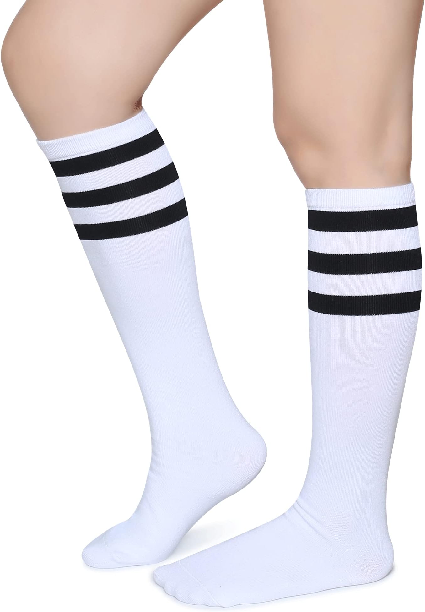 Pareberry Triple Stripes Soft Cotton Knee High Tube Socks for Men and Women