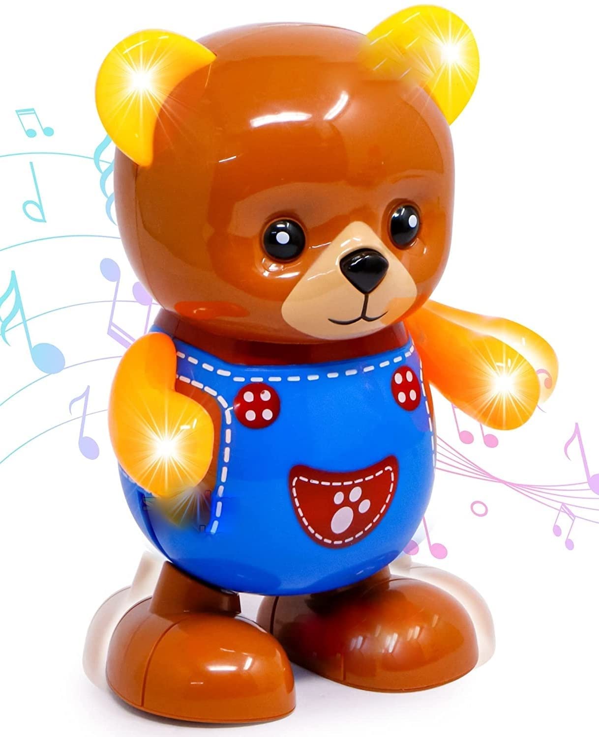 B&B E-Mart Dance Bear Swinging Bear with Flashlight Music Intelligent Dancing Happy Bear Toy Action Figure Battery Operated Educational Toddler Toys Plastic (Multicolor)