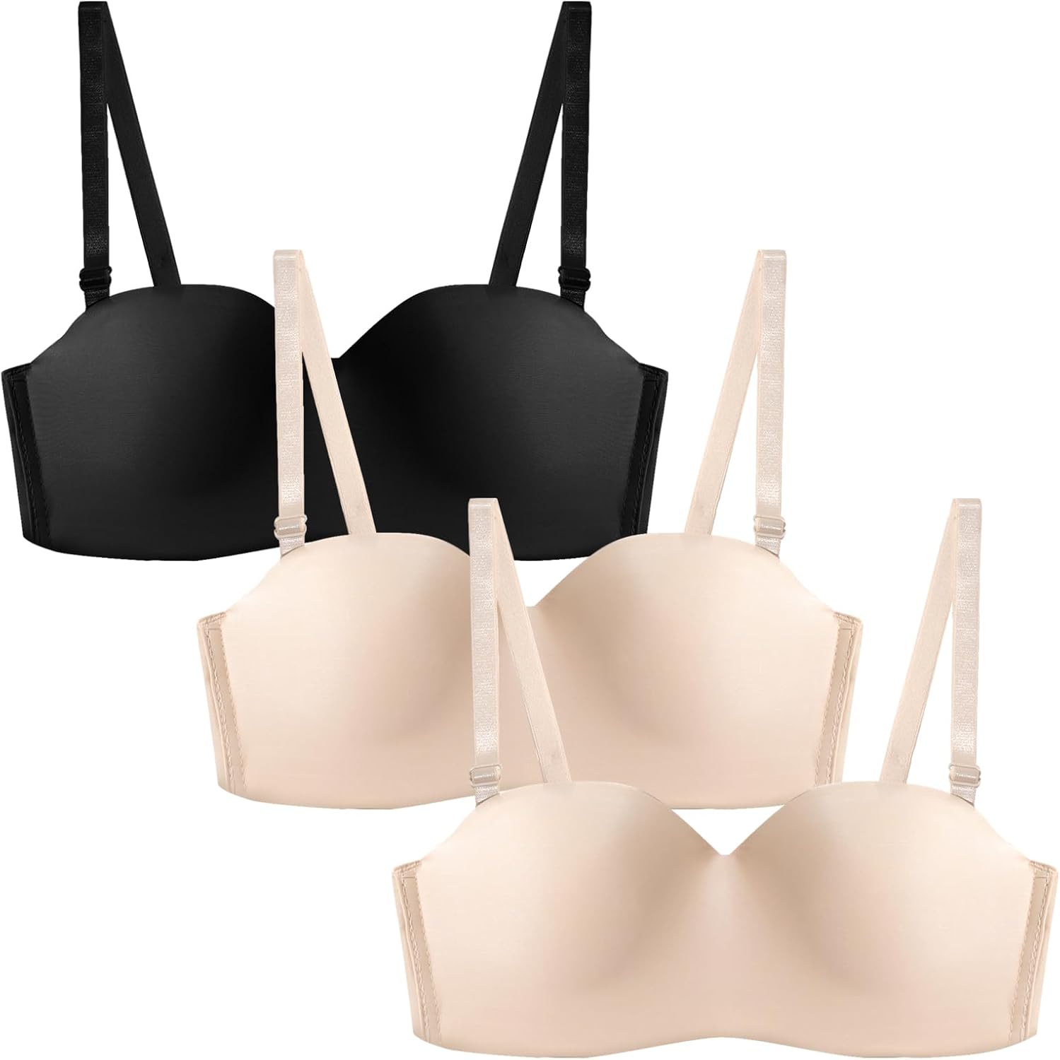 SEAUR Girl's Removable Strapless Bandeau Bra Training Bras Seamless Bralette Tube Top 3 Packs with 3 Pair of Clear Straps