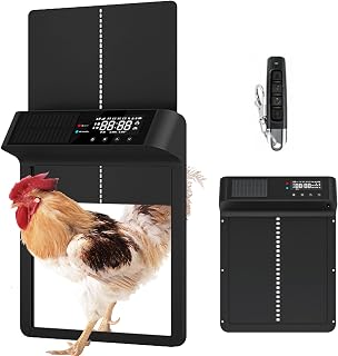 Automatic Chicken Coop Door, Solar Powered Electric Chicken Door Opener with Timer/Light Sensor Modes and Remote Control