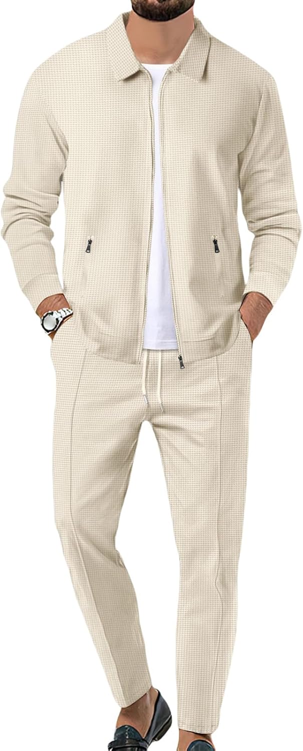 Mens 2 Piece Casual Tracksuit Sets, Lightweight Long Sleeve Full Zip Shirt Jackets and Sweatpants for Jogging