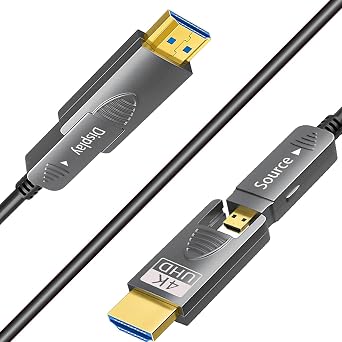 50ft 4 K كابل HDMI، الألياف البصرية كابل HDMI، مايكرو HDMI إلى HDMI، انفصال نوع A إلى D، D إلى D، 18 Gbps فائقة السرعة، نحيف مرنة، طويلة الموسعة، لجهاز العرض TV Xbox PS