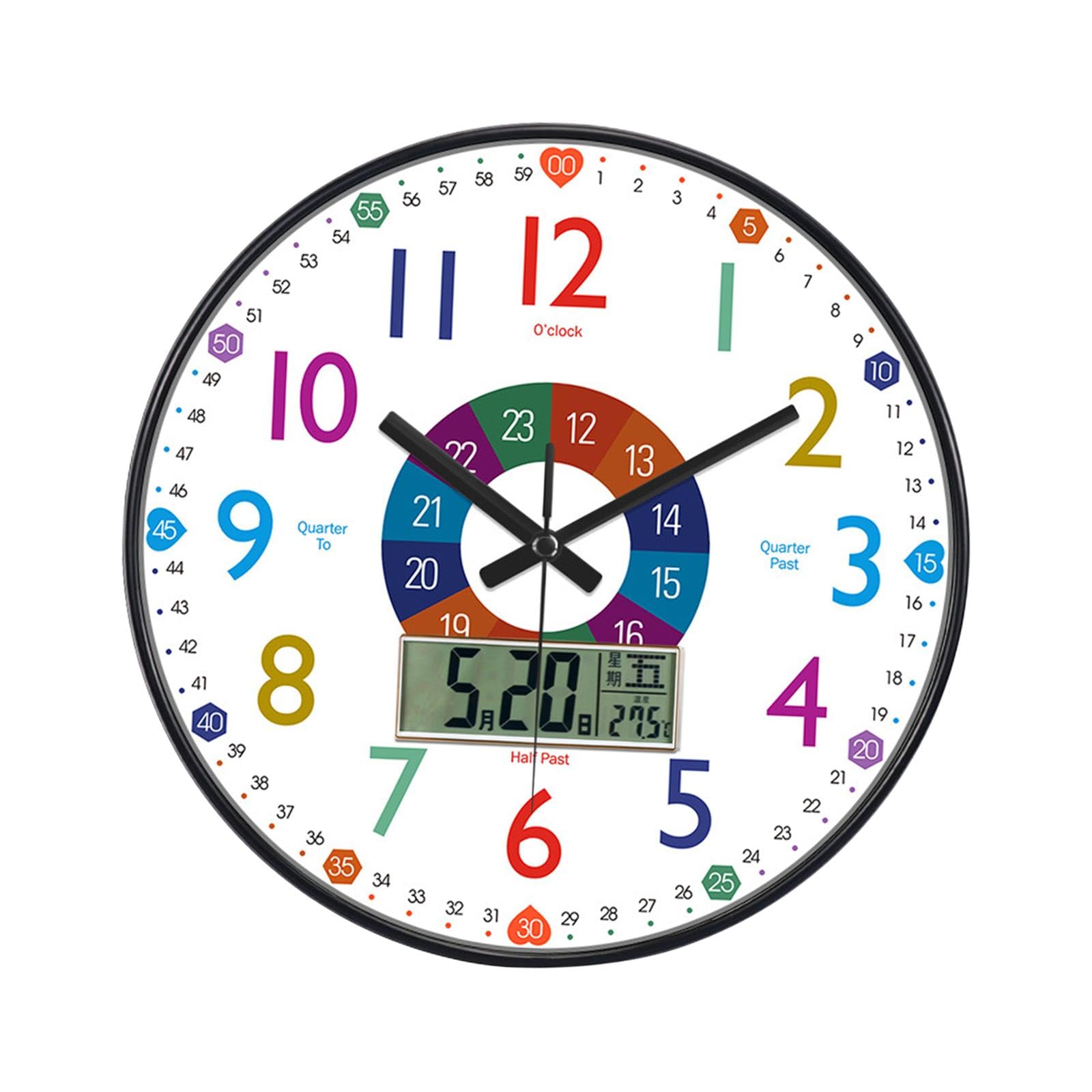 Reloj Infantil para Enseñar La Hora con LED Multifunción Sin Ruido Material PP Y Vidrio Adecuado para Decoración de Cuarto Infantil Escuela Bi, Style C, Individual