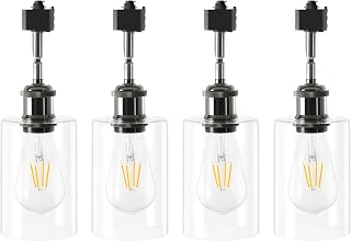 H Type Track Lighting Heads E26 Track Light Heads Modern Pendant Track Lighting Fixtures Ceiling with Glass Lamp Shade for Kitchen, H Track Lighting Rail System Compatible, 4 Pack (No Bulbs)