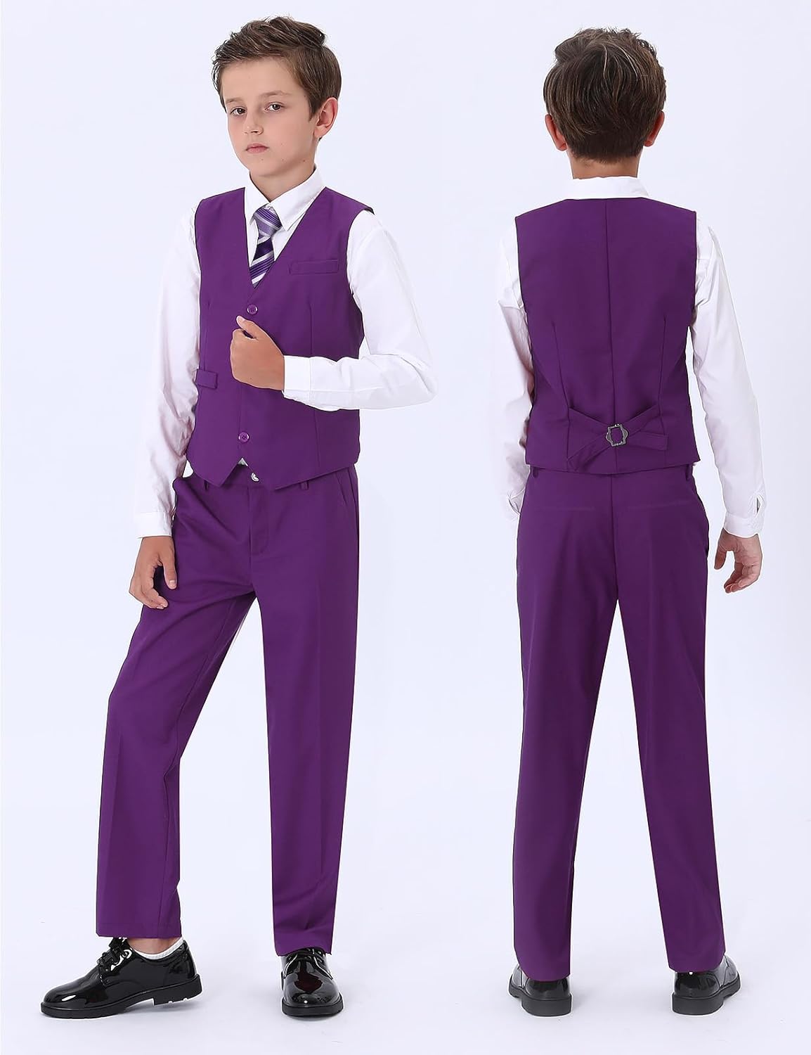 A&J DESIGN Boys Formal Slim Fit Suit Kid Tuxedo Dress Outfit, Jacket & Pants & Vest & Dress Shirt & Zipper Tie & Bowtie - Image 3