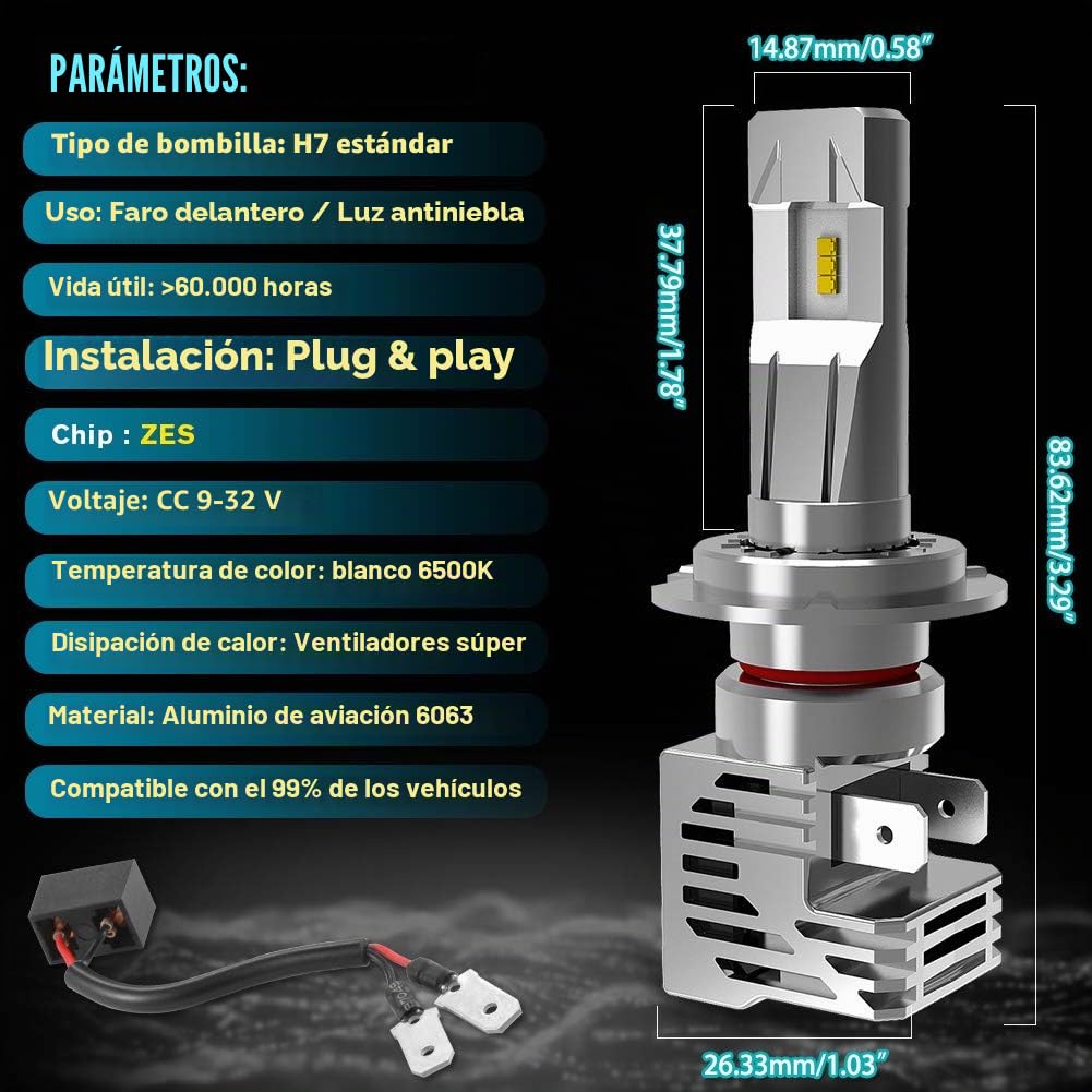 KATUR H7 Bombillas led Faros Extremadamente Brillantes 10000LM Chips ZES 1: 1 Diseño Kit de conversión de Faros Todo en uno de Alta Potencia 55W 6500K Xenón Blanco-2 años de garantía