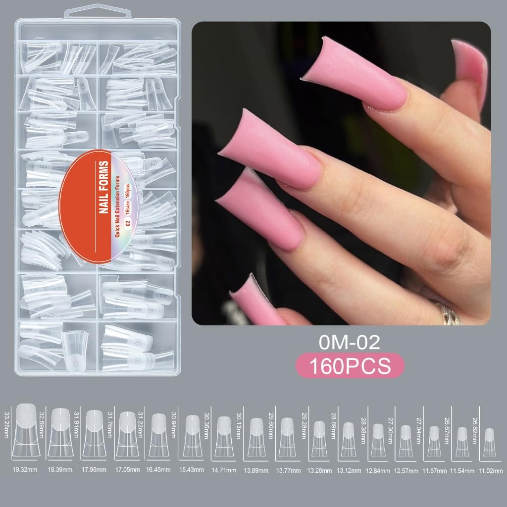 160Pcs Safe Clear Nails Press Stick Nails Tips for Extensions Natural Fingernails Care Protections