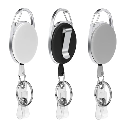 AOMIG 3PCS Retractable Badge Reel with Carabiner Badge Holder, Badge