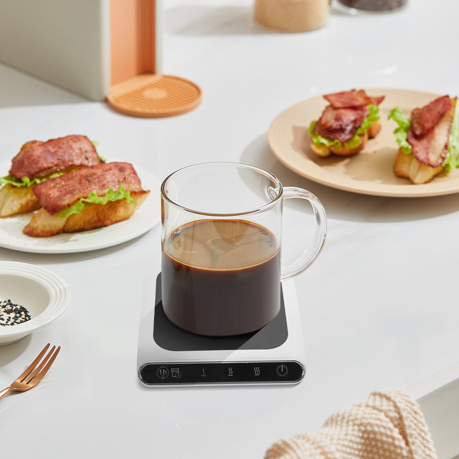 Calentador de Tazas Ligero Material Abs y Vidrio Posavasos Calefactor USB 3 Niveles de Temperatura Ajustable para Taza Adecuado para Hogar y Oficina