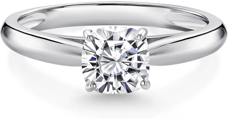Gem Stone King 10K White Gold Lab Grown Diamond Engagement Ring For Women | 0.70 Cttw | Cushion 5MM | Gemstone April Birthstone | DEF Color | VVS-VS Clarity