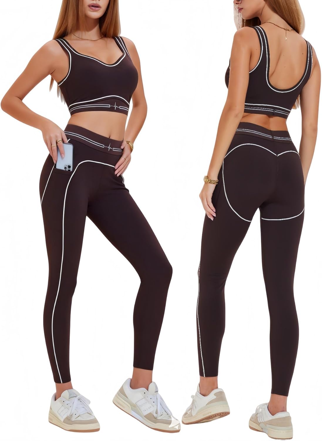 AFZ Yoga Sets for Women with Pockets 2 Piece Workout Pilates Outfits Leggings Sports Bra Athletic Sets